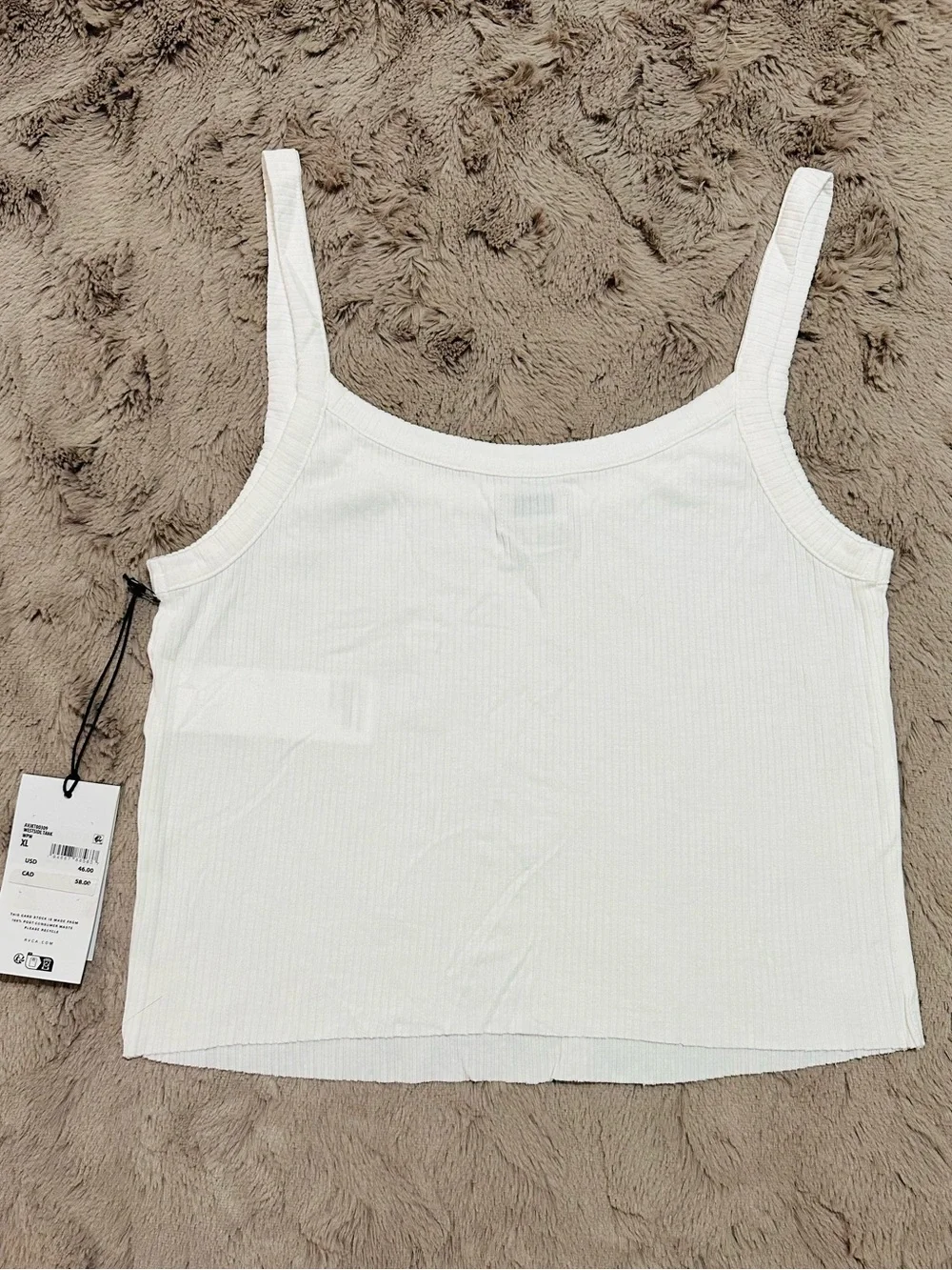 RVCA WEST SIDE WHITE RIBBED CROP LOGO TANK TOP XL NWT STREETWEAR - Picture 4 of 11